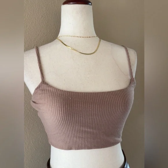 Crop ribbed cami top in cocoa - Picture 7 of 8